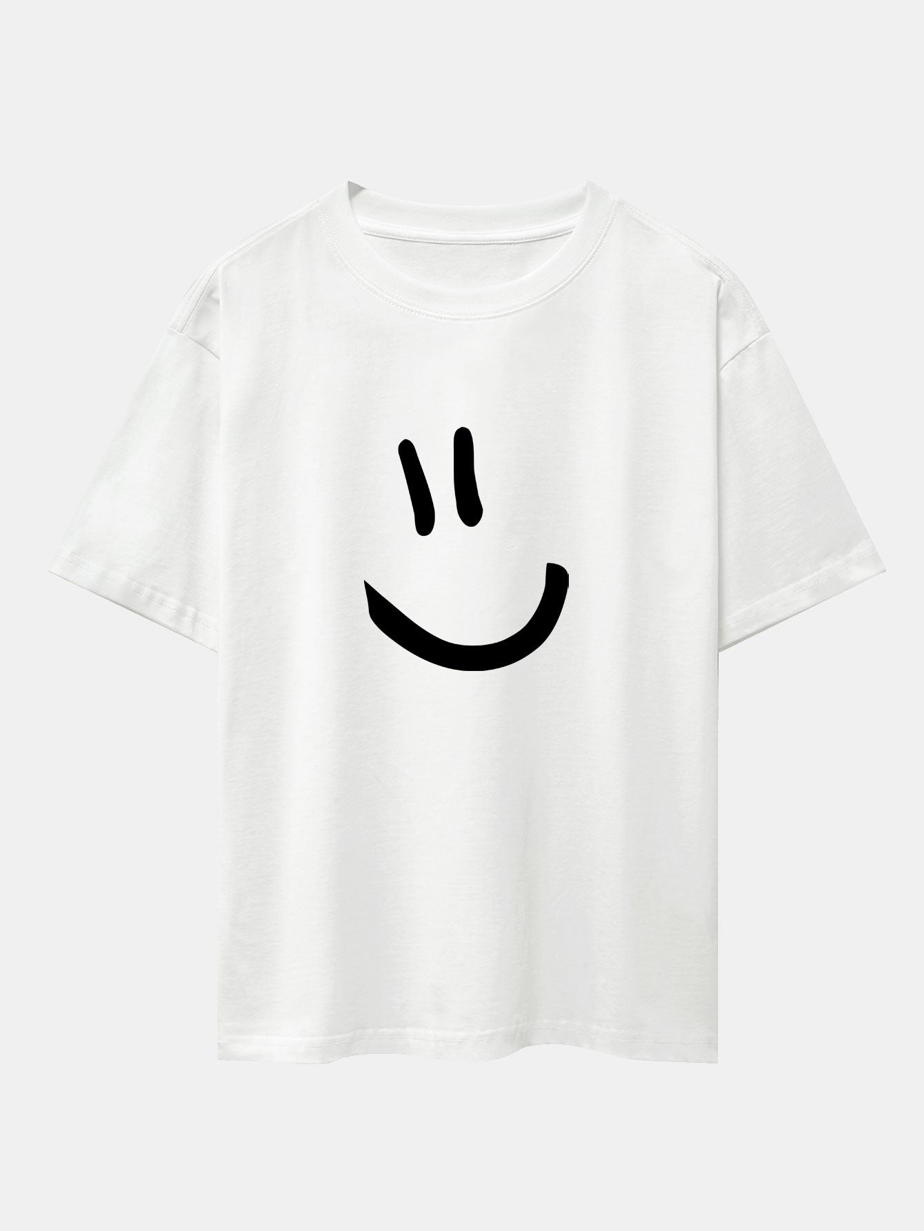 Smiley Face Print Drop Shoulder Oversize T-Shirt