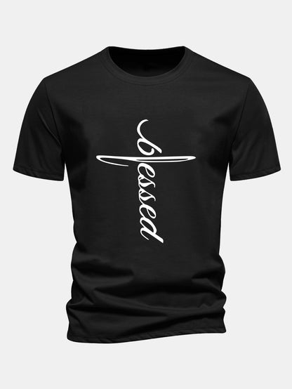 Regular Fit Blessed Print Cotton T-Shirt