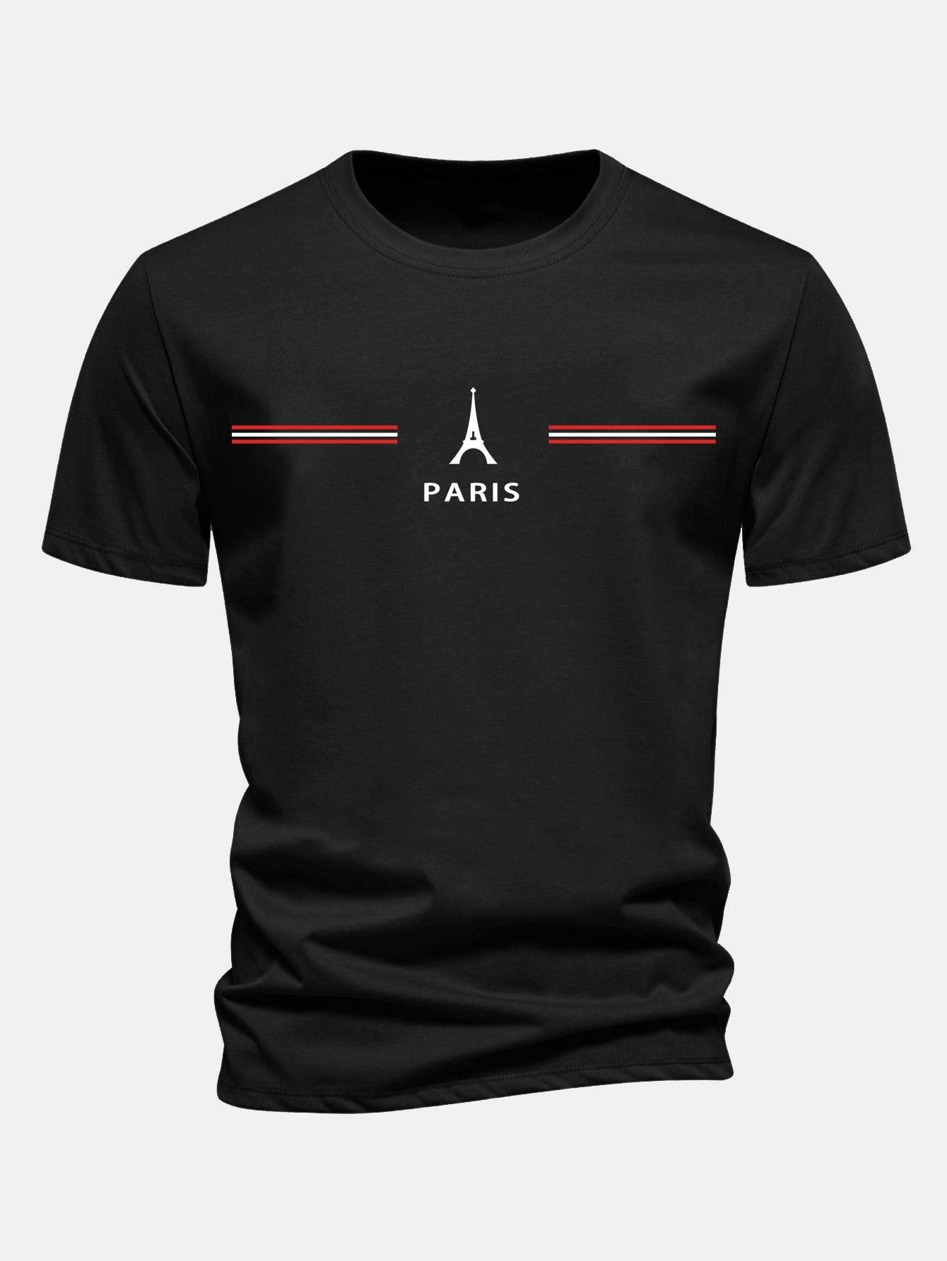 Regular Fit Paris Stripes Print Cotton T-Shirt