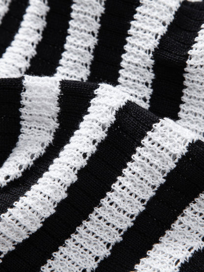 Drop Shoulder Stripe Crochet Shirt
