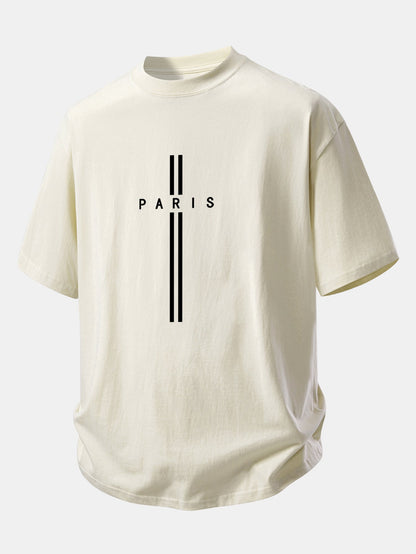 Relax Fit Paris Stripe Print Cotton T-Shirt