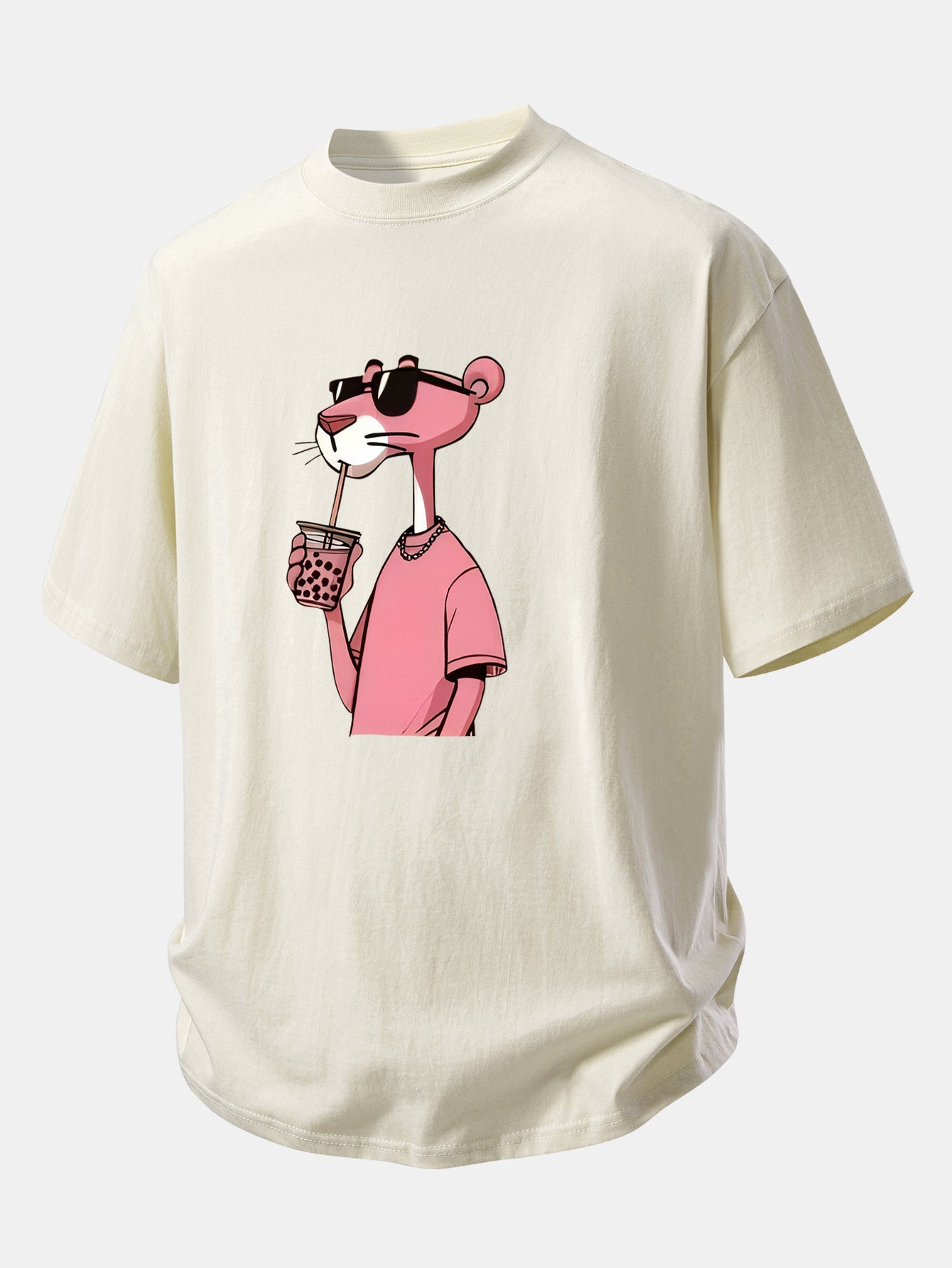 Relax Fit Pink Panther Print Cotton T-Shirt