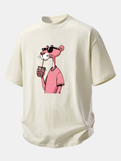 Relax Fit Pink Panther Print Cotton T-Shirt