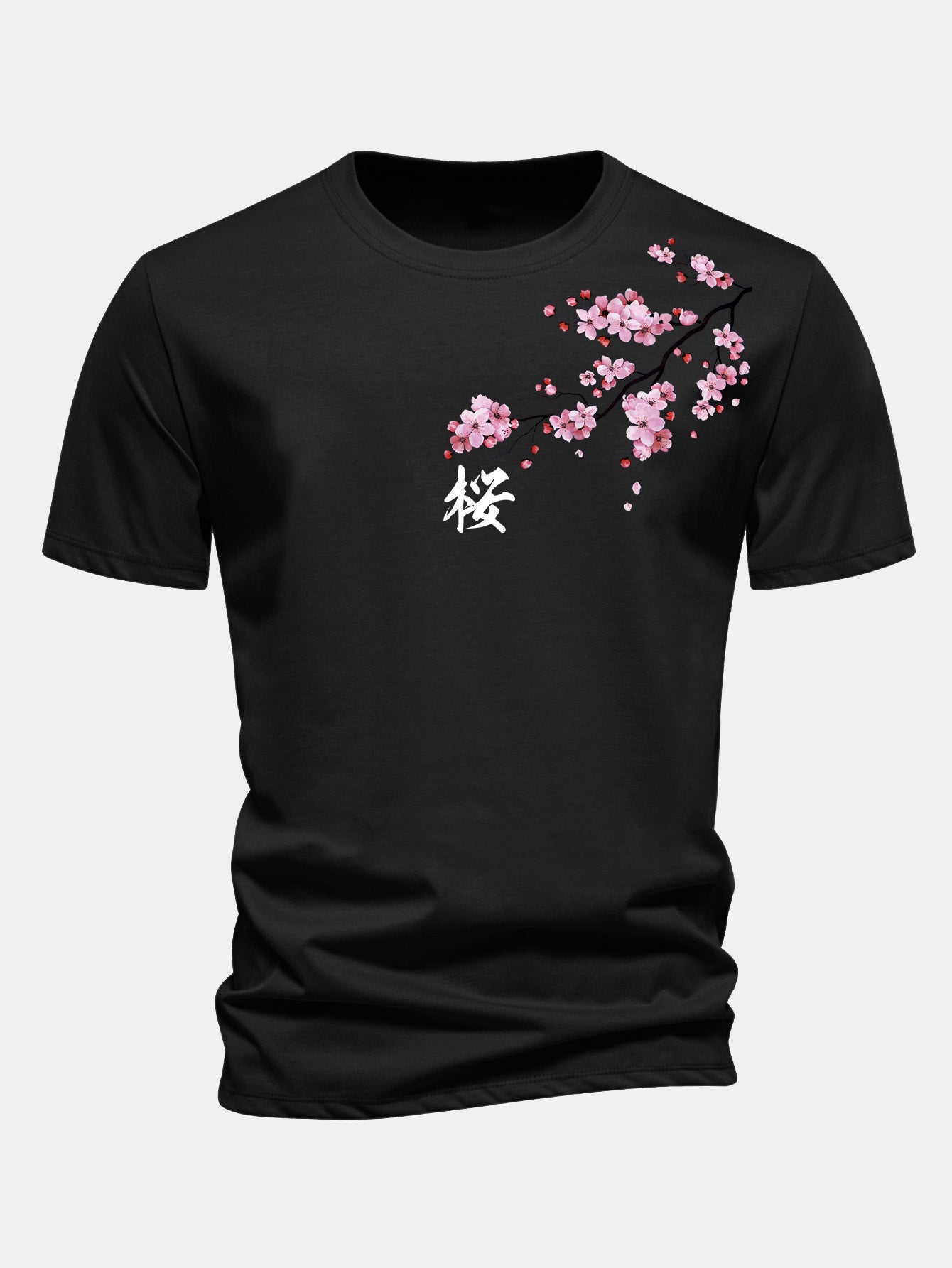 Regular Fit Cherry Blossoms Print Cotton T-Shirt