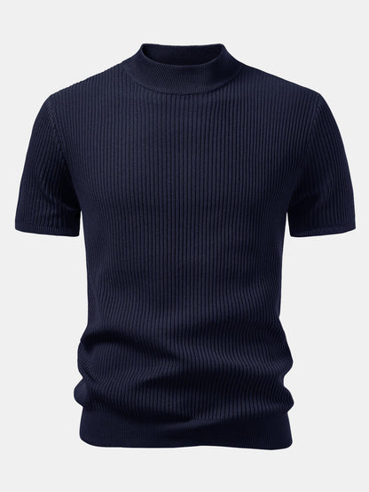 تي شيرت مزخرف بياقة مزيفة مضلعة