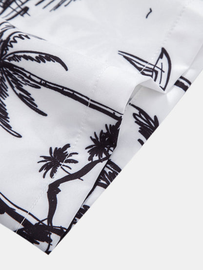 Palm Tree Island Print Button Up Shirt
