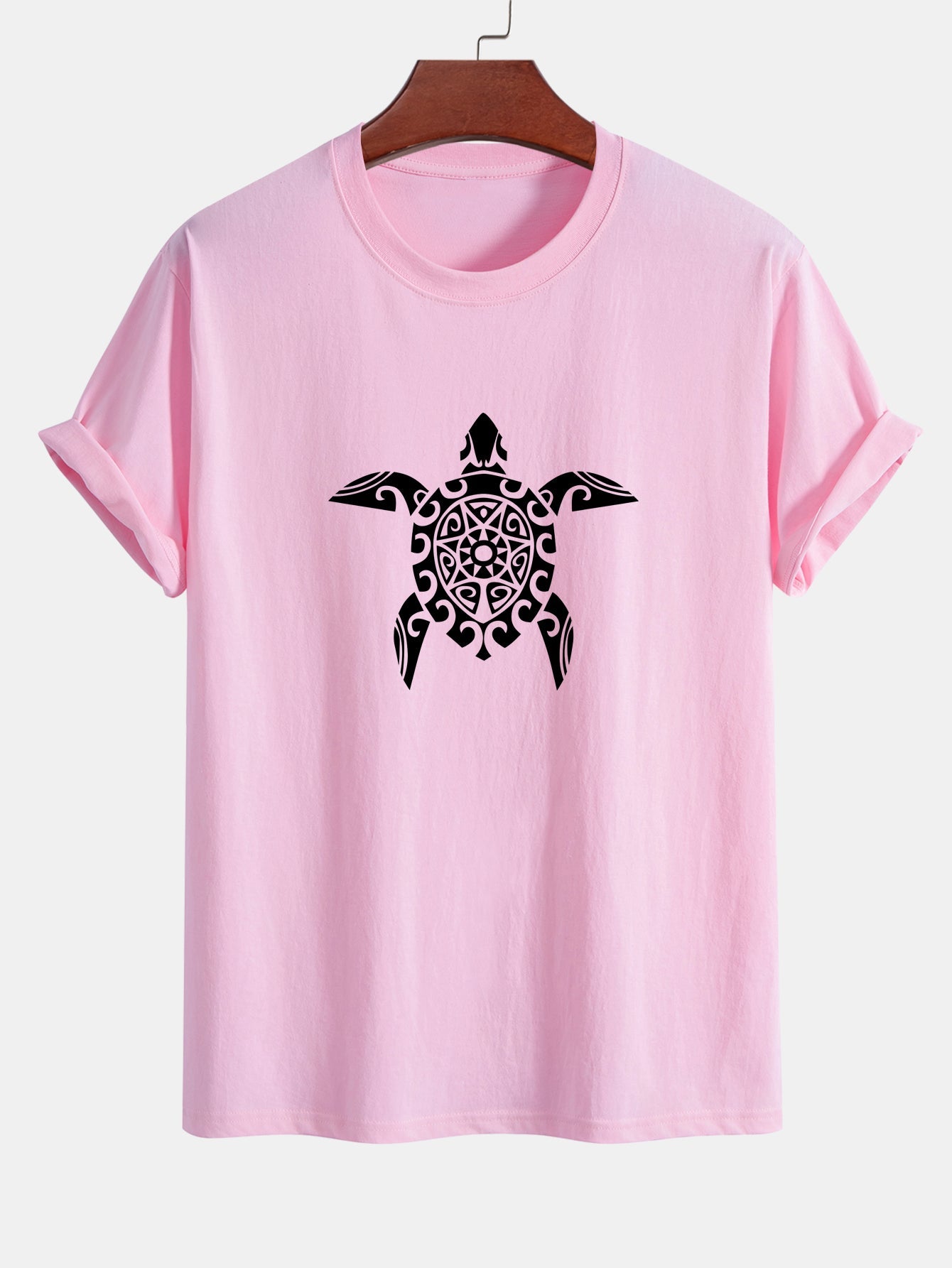 Regular Fit Geometric Turtle Print Cotton T-Shirt