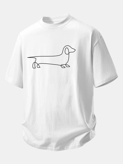 Relax Fit Line Dachshund Print Cotton T-Shirt