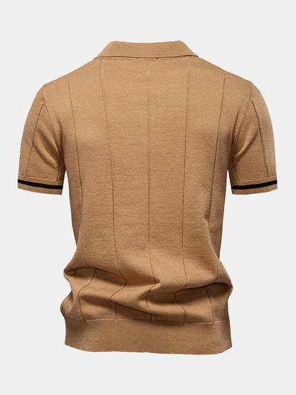 Contrast Trim Zipper Knit Polo Shirt
