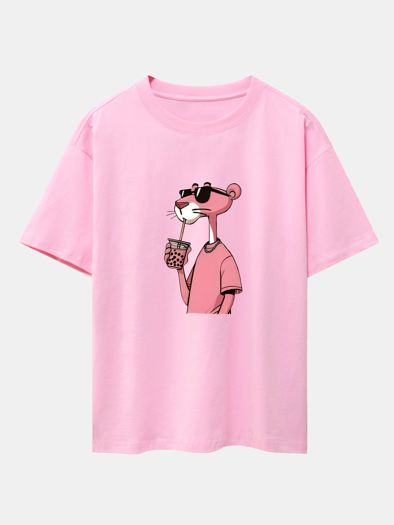 Pink Panther Print Drop Shoulder Oversize T-Shirt