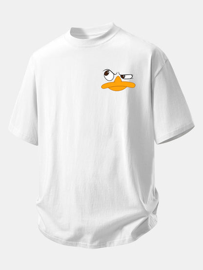 Relax Fit Emoji Duck Print Cotton T-Shirt