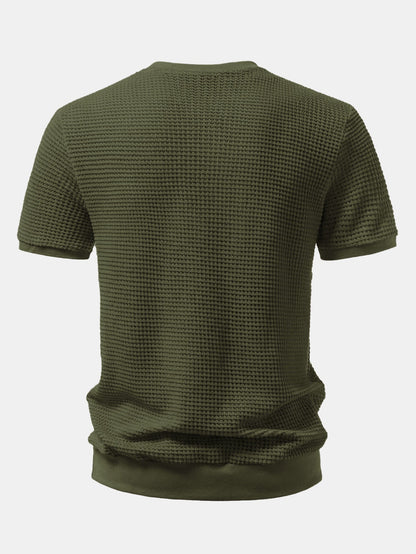 Waffle Textured Ribbed Hem Henley Shirt