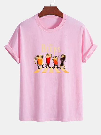 Regular Fit Beer Print Cotton T-Shirt
