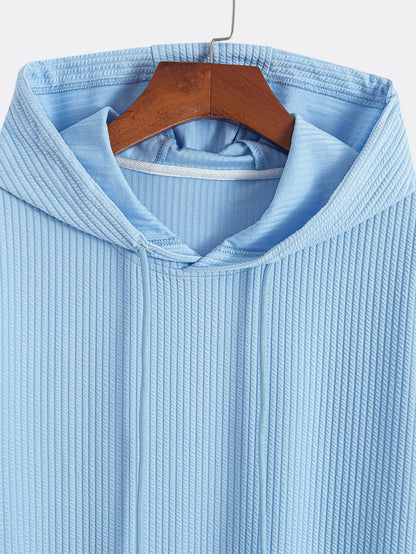 Kangaroo Pocket Ribbed Hooded T-Shirt