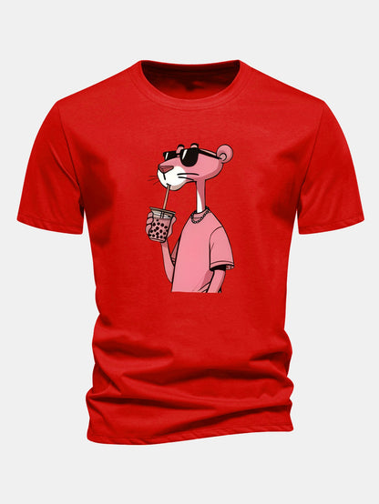 Regular Fit Pink Panther Print Cotton T-Shirt