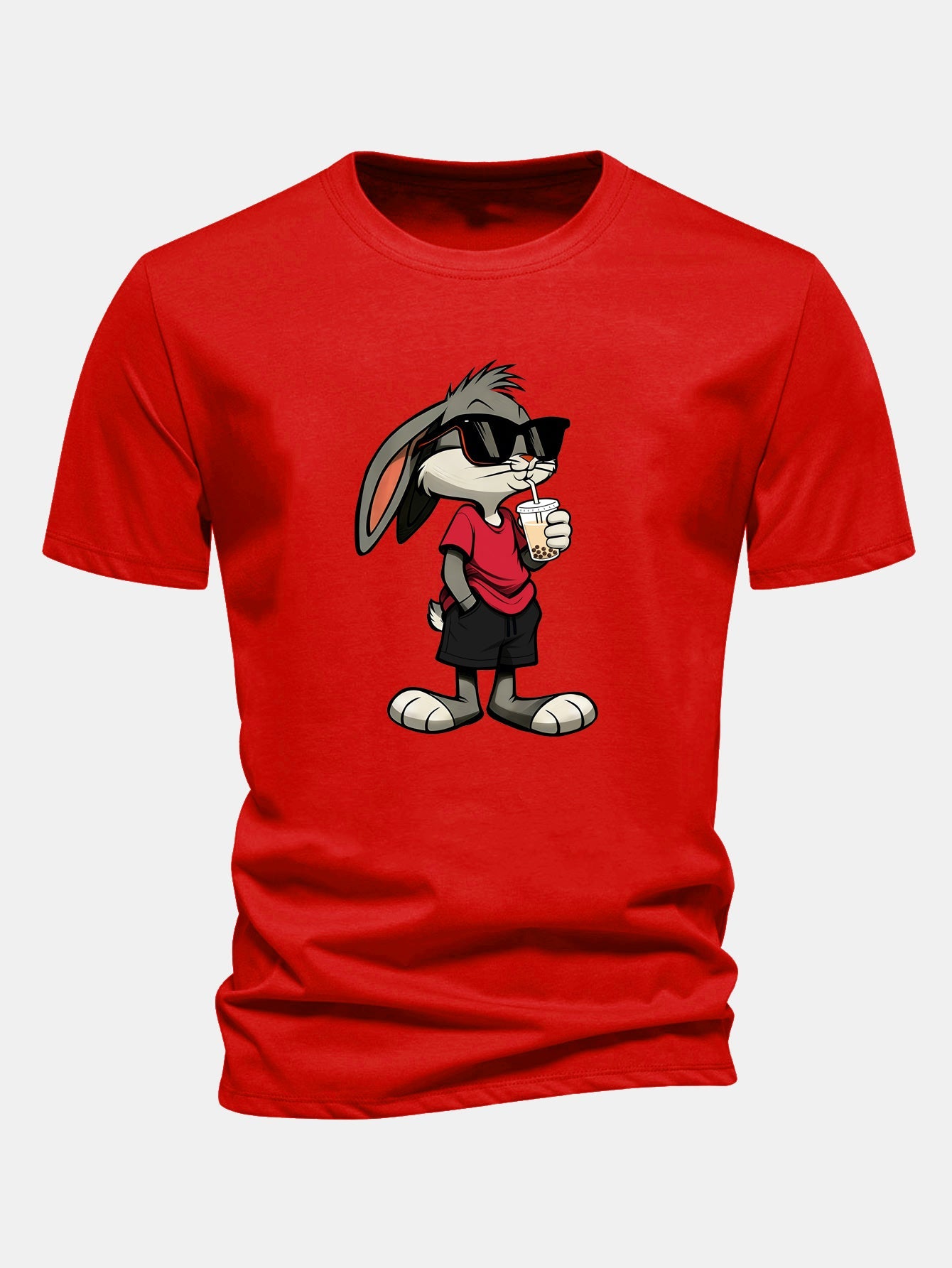 Regular Fit Cartoon Rabbit Print Cotton T-Shirt
