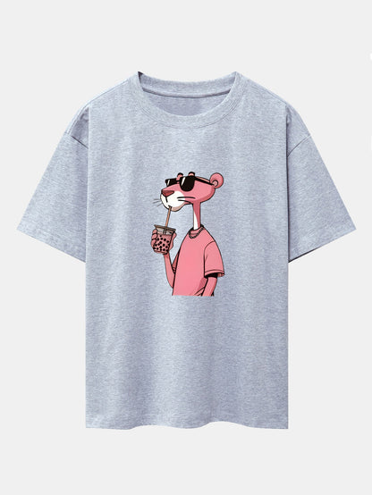 Pink Panther Print Drop Shoulder Oversize T-Shirt