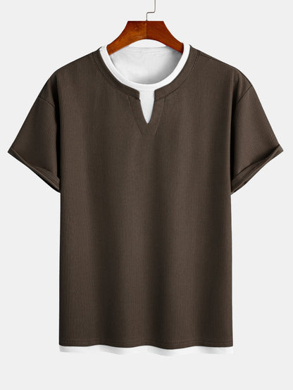 Relax Fit 2 In 1 Notched Collar Waffle T-Shirt