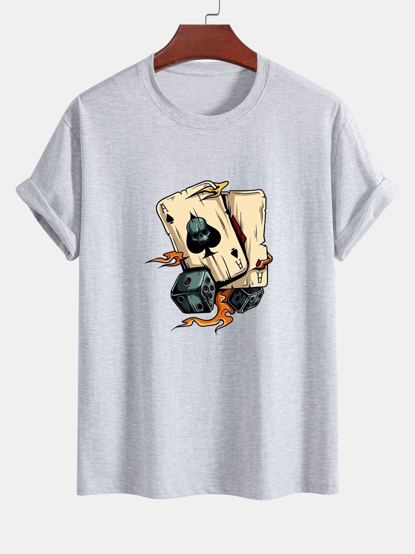 Regular Fit Dice Playing Cards Print Cotton T-Shirt