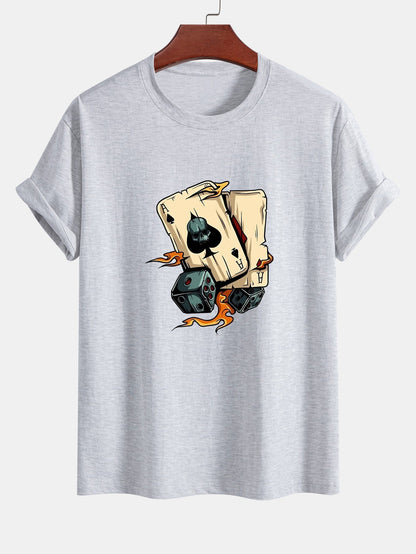 Regular Fit Dice Playing Cards Print Cotton T-Shirt