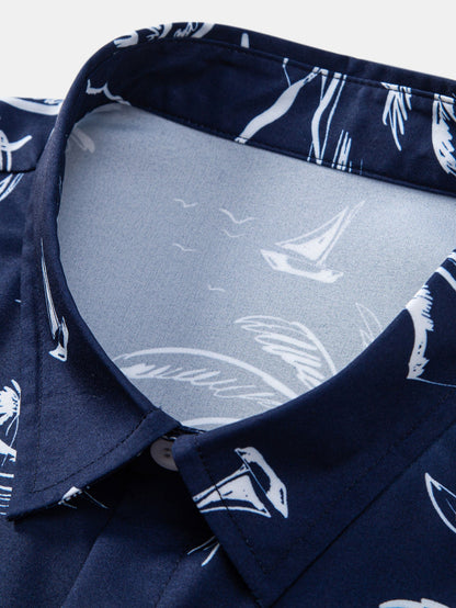 Palm Tree Island Print Button Up Shirt