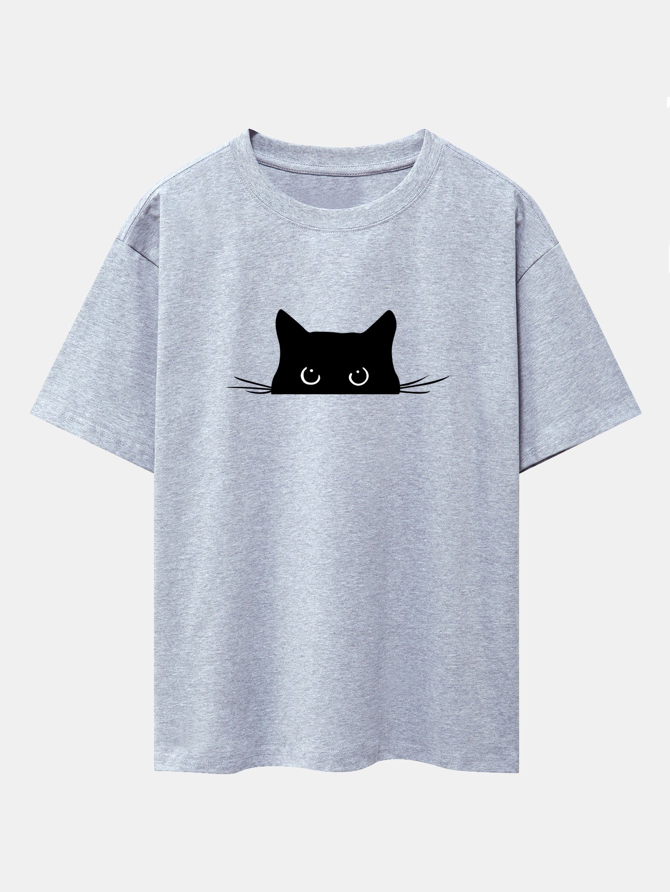 Black Cat Print Drop Shoulder Oversize T-Shirt