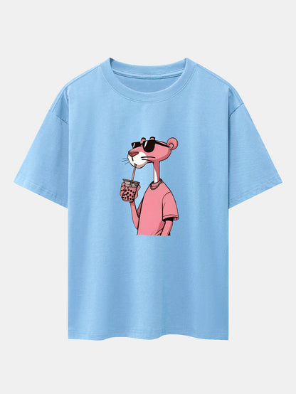 Pink Panther Print Drop Shoulder Oversize T-Shirt