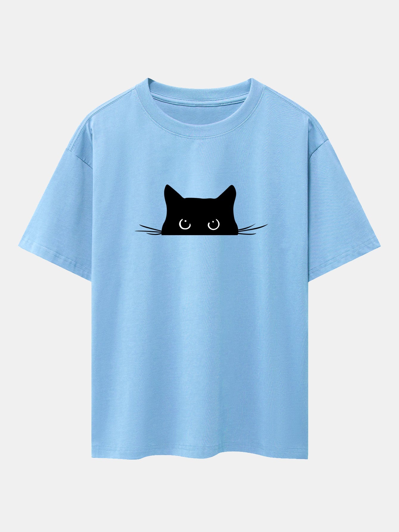 Black Cat Print Drop Shoulder Oversize T-Shirt
