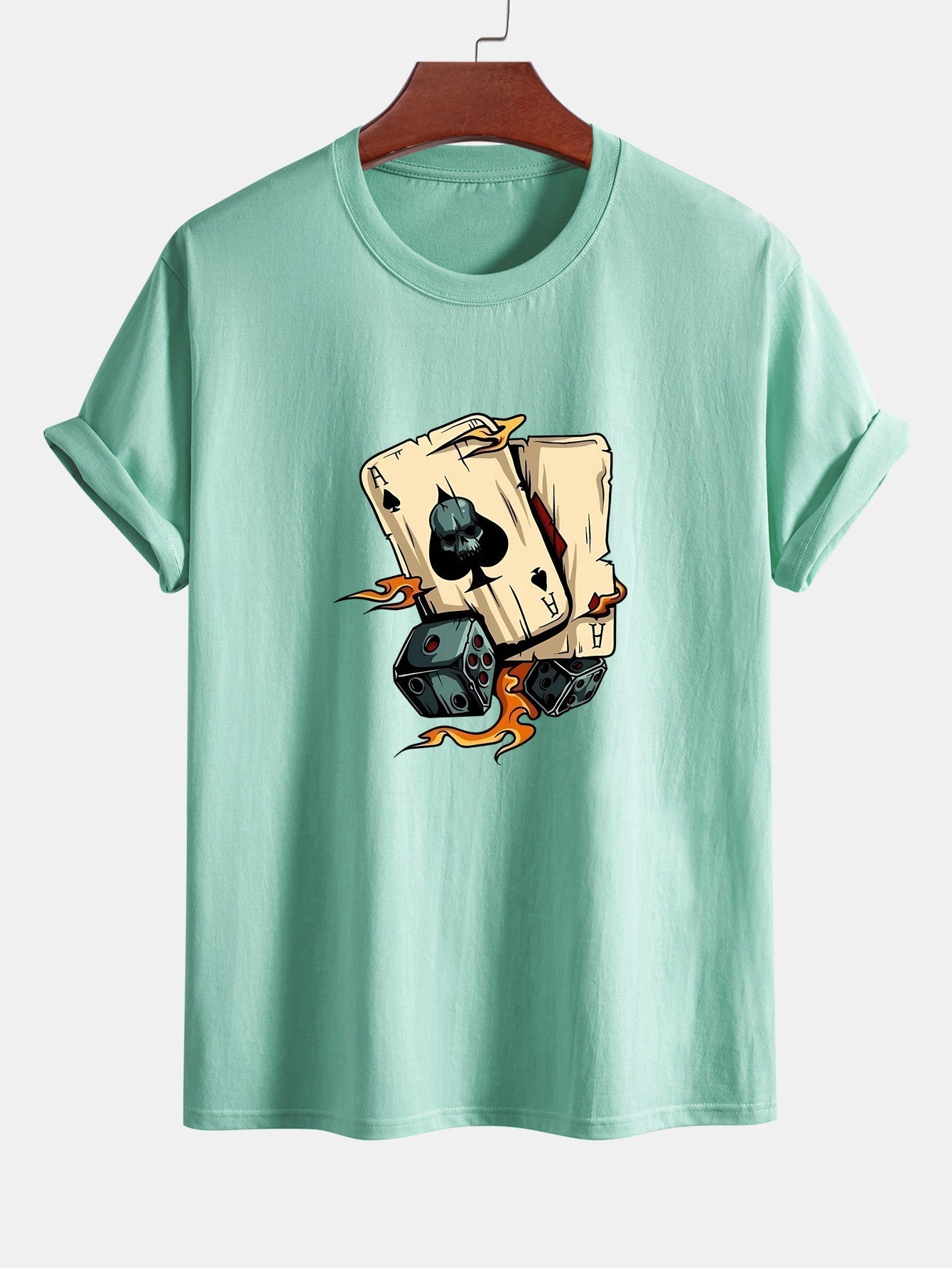 Regular Fit Dice Playing Cards Print Cotton T-Shirt