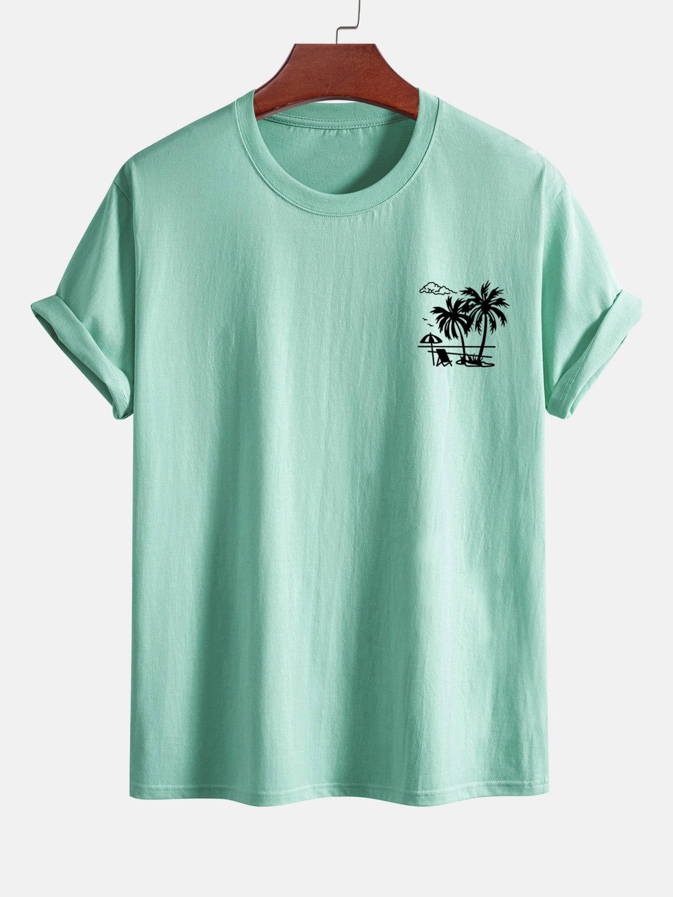 Regular Fit Palm Tree Print Cotton T-Shirt