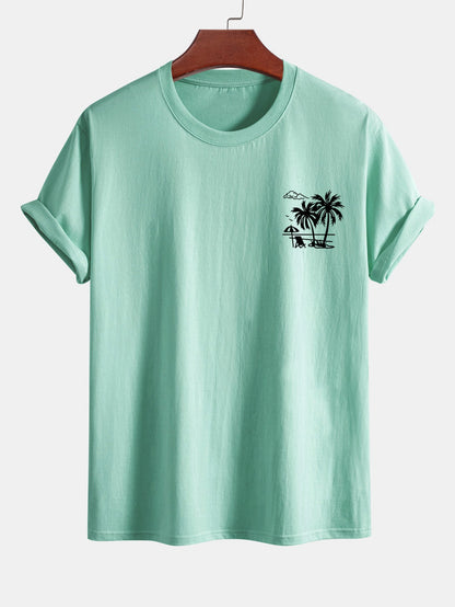 Regular Fit Palm Tree Print Cotton T-Shirt