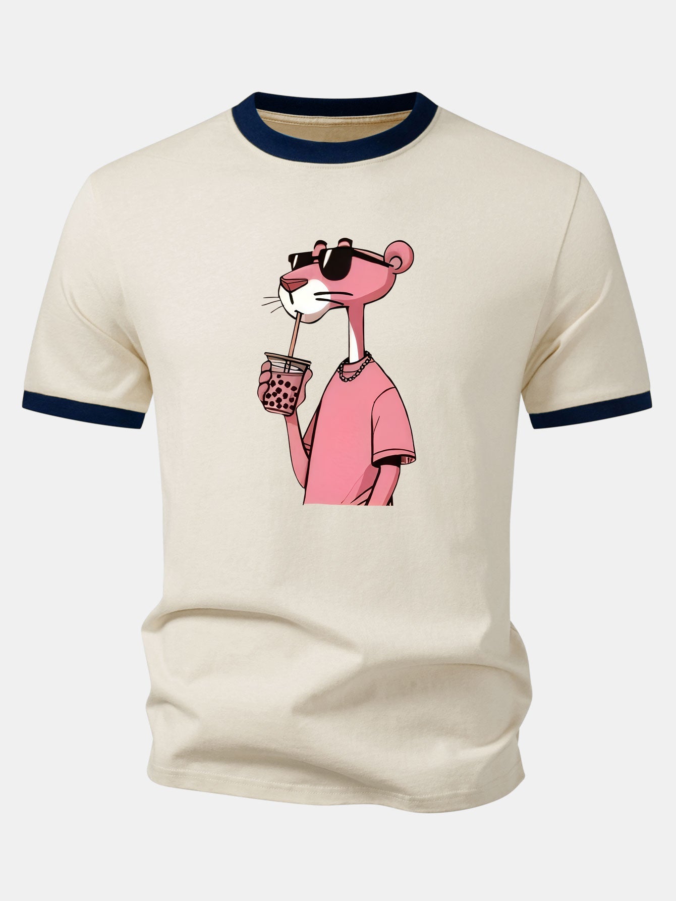 Pink Panther Print Contrast Ringer T-Shirt