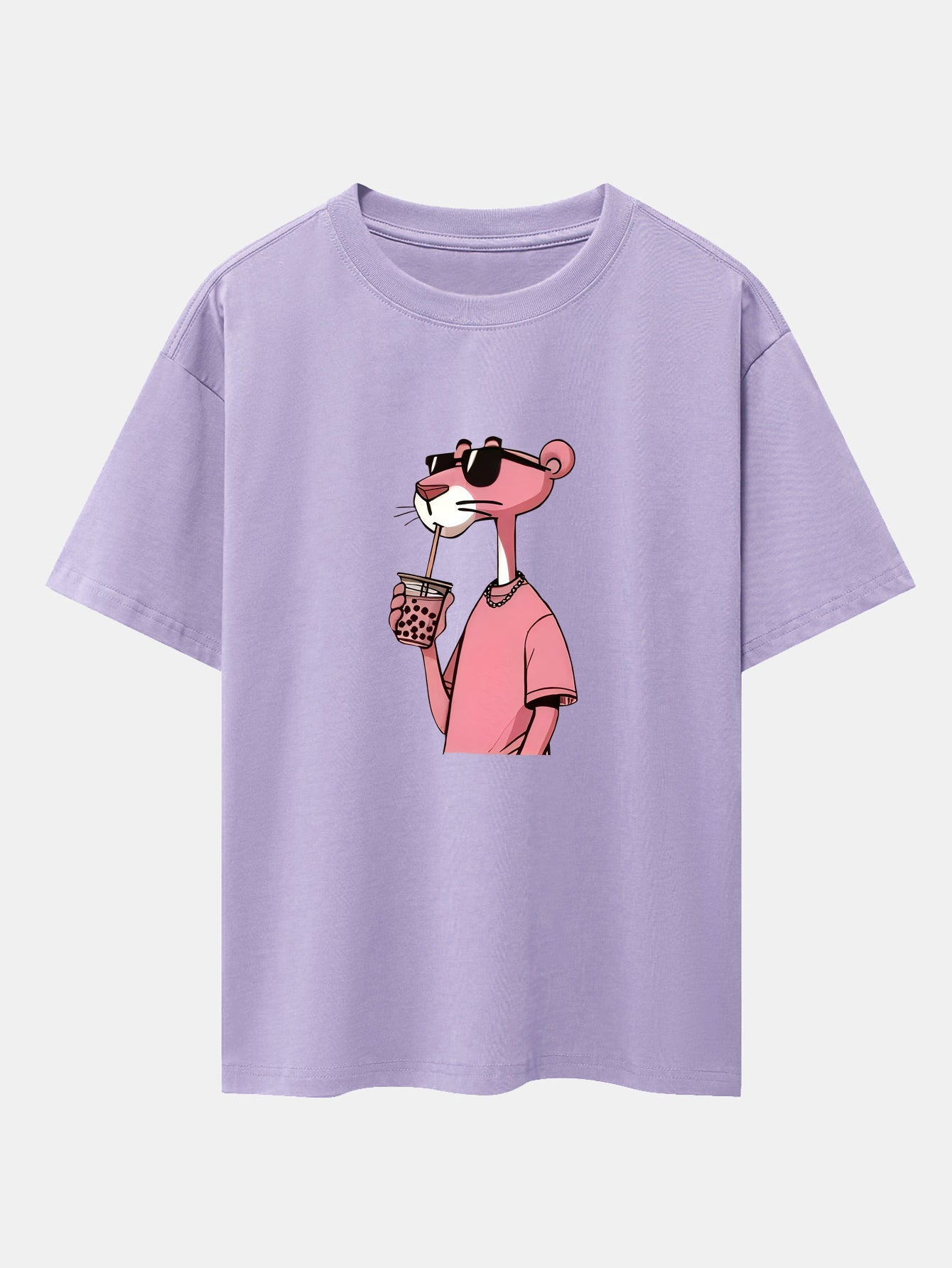 Pink Panther Print Drop Shoulder Oversize T-Shirt