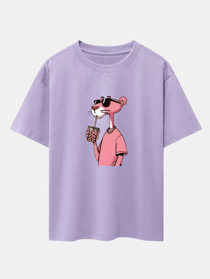 Pink Panther Print Drop Shoulder Oversize T-Shirt