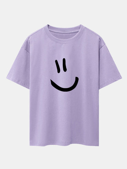 Smiley Face Print Drop Shoulder Oversize T-Shirt
