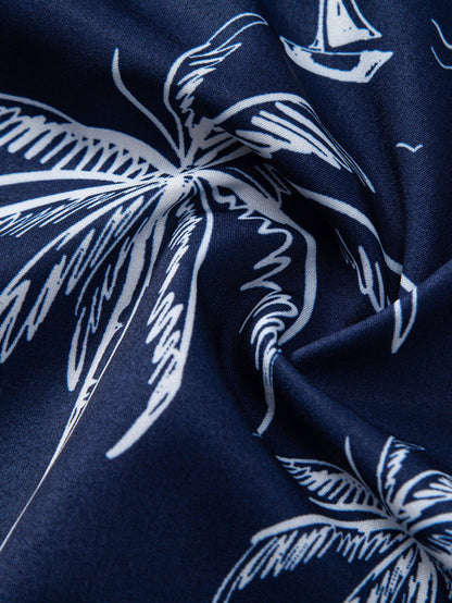 Palm Tree Island Print Button Up Shirt