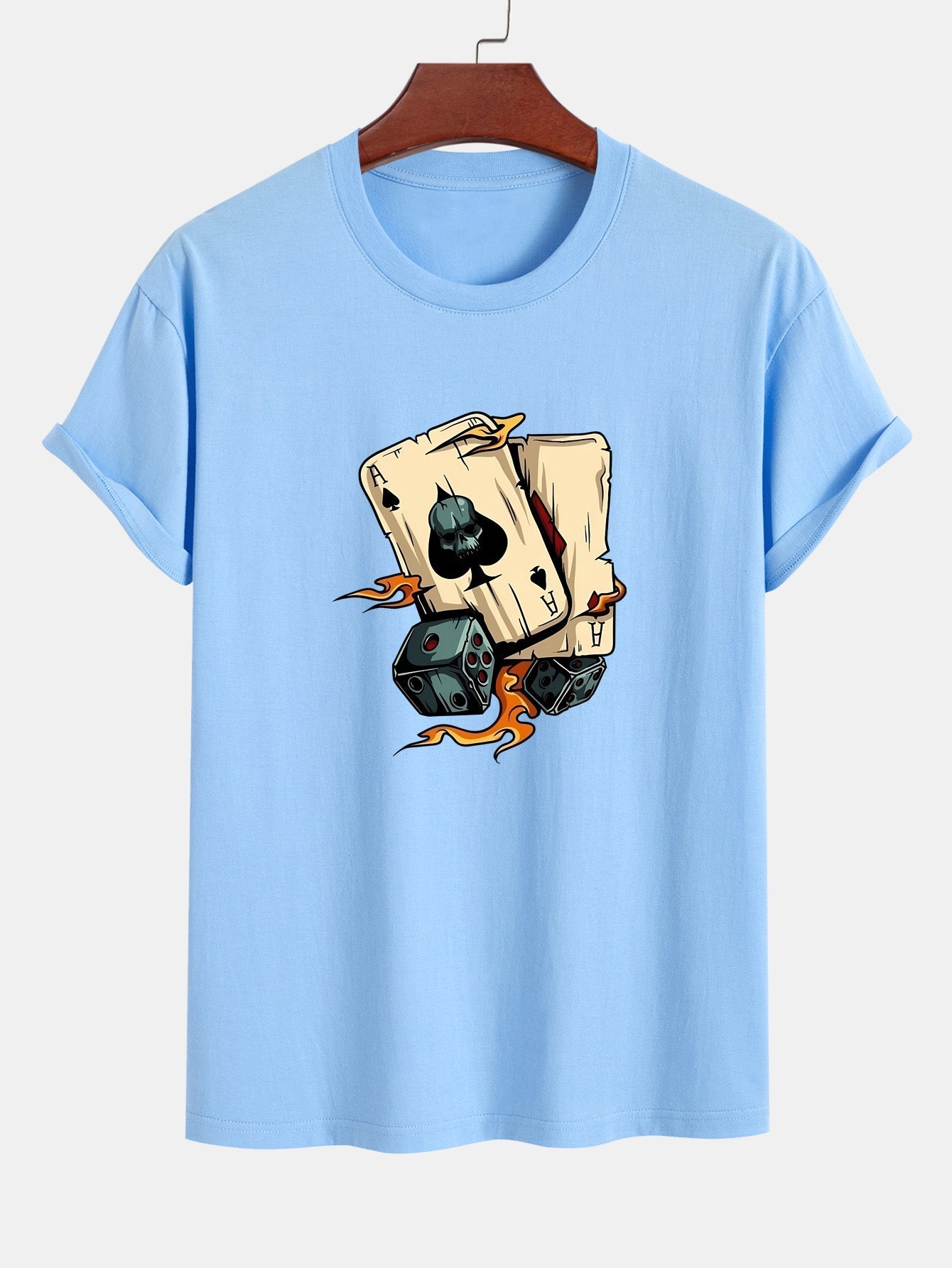 Regular Fit Dice Playing Cards Print Cotton T-Shirt