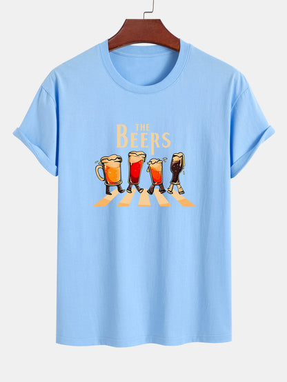 Regular Fit Beer Print Cotton T-Shirt
