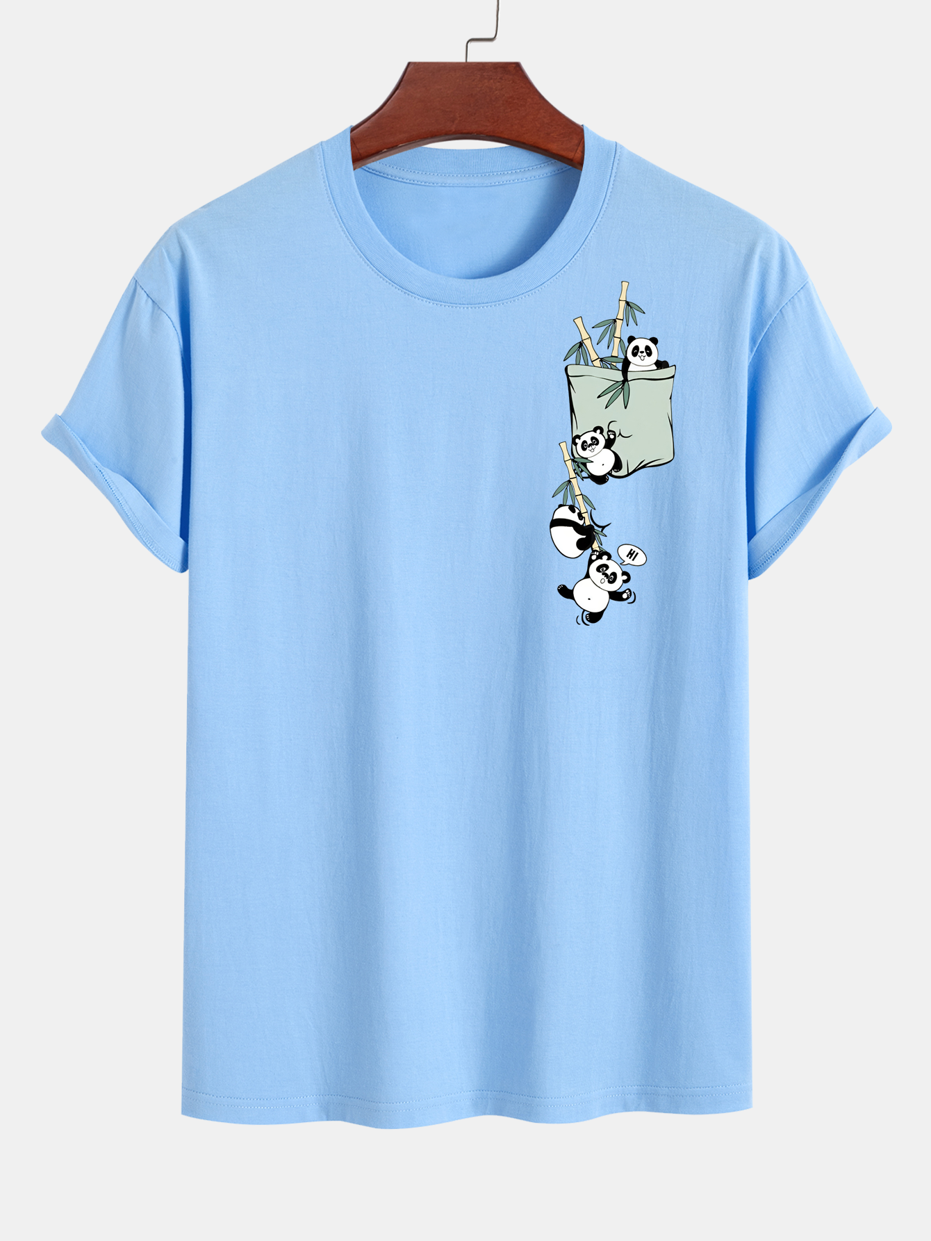 Regular Fit Pocket Panda Print Cotton T-Shirt
