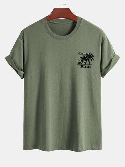 Regular Fit Palm Tree Print Cotton T-Shirt
