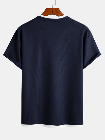 Relax Fit 2 In 1 Notched Collar Waffle T-Shirt