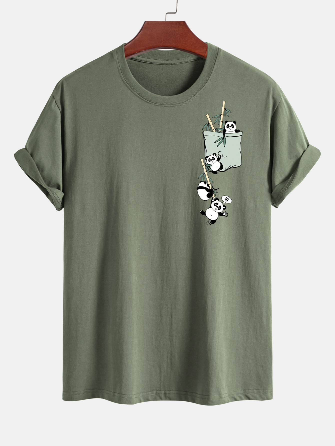 Regular Fit Pocket Panda Print Cotton T-Shirt