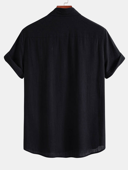 Linen Look Contrast Button Up Shirt