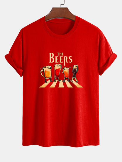 Regular Fit Beer Print Cotton T-Shirt