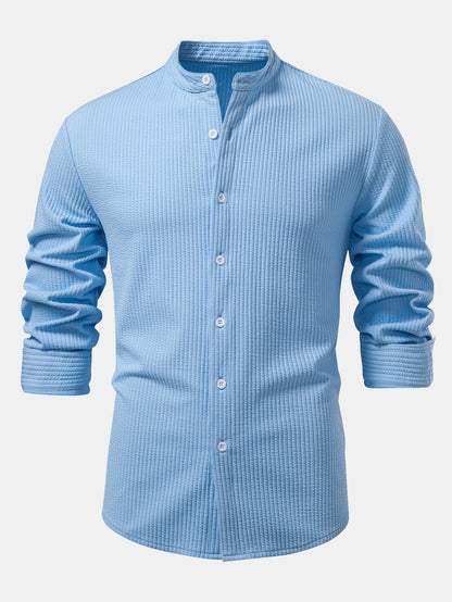 قميص طويل الأكمام بتصميم عضلي وياقة مرتفعة