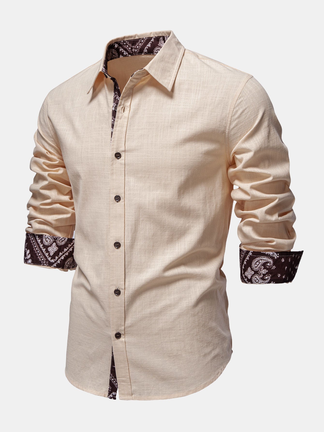 Contrast Paisley Print Linen Look Shirt