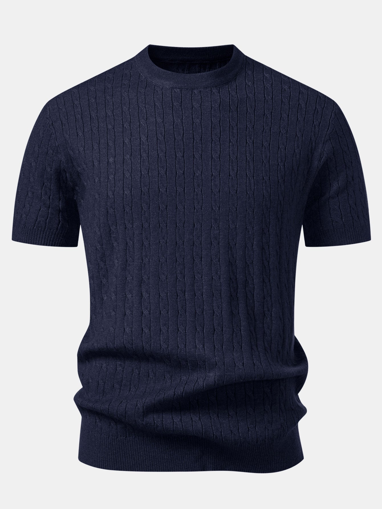 Twisted Jacquard Crew Collar Knit T-Shirt