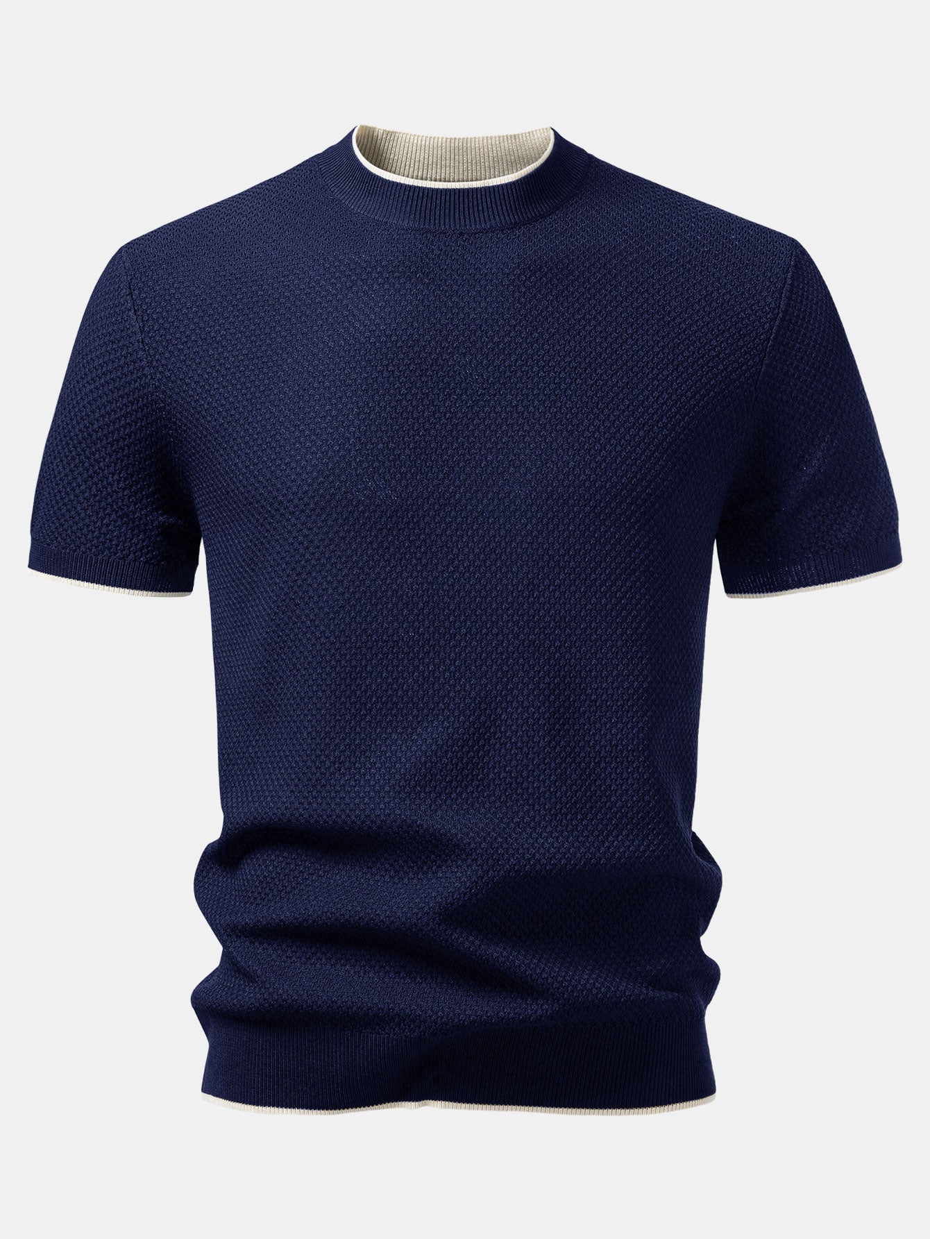Contrast Trim Textured Knit T-Shirt