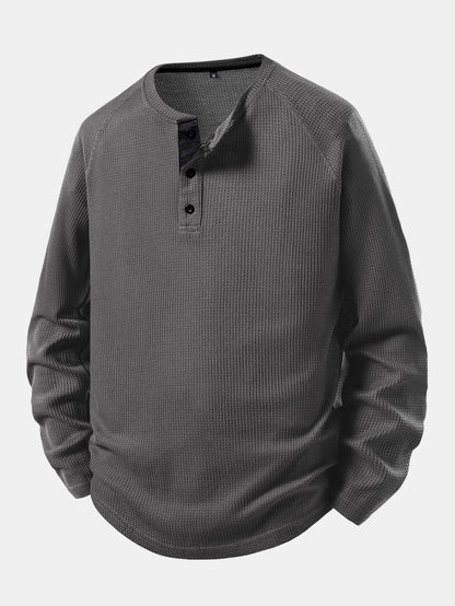Long Sleeve Arc Hem Waffle Henley Shirt