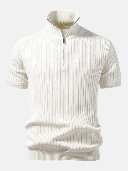 Ribbed Quarter Zip Knit Polo
